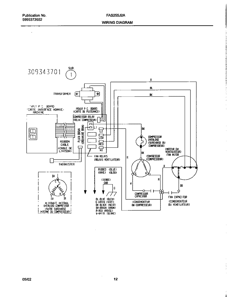 WIRING DIAGRAM Diagram and Parts List for FAS255J2A6  Frigidaire Air Conditioner