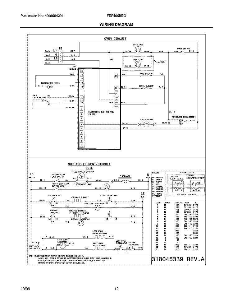 WIRING DIAGRAM Diagram and Parts List for FEF455BBG  Frigidaire Range