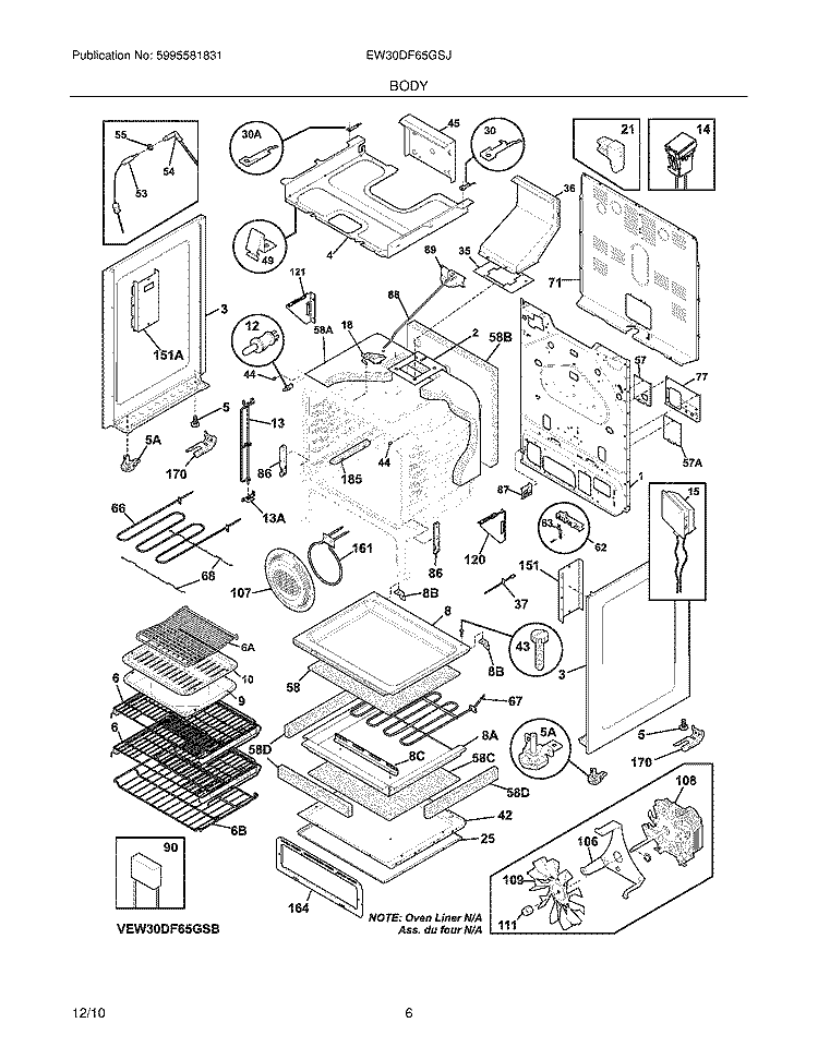 BODY Diagram and Parts List for EW30DF65GSJ  Electrolux Range
