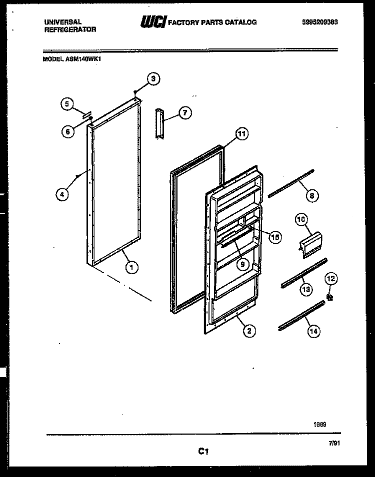 DOOR PARTS Diagram and Parts List for ASM140WKW1  Frigidaire Refrigerator
