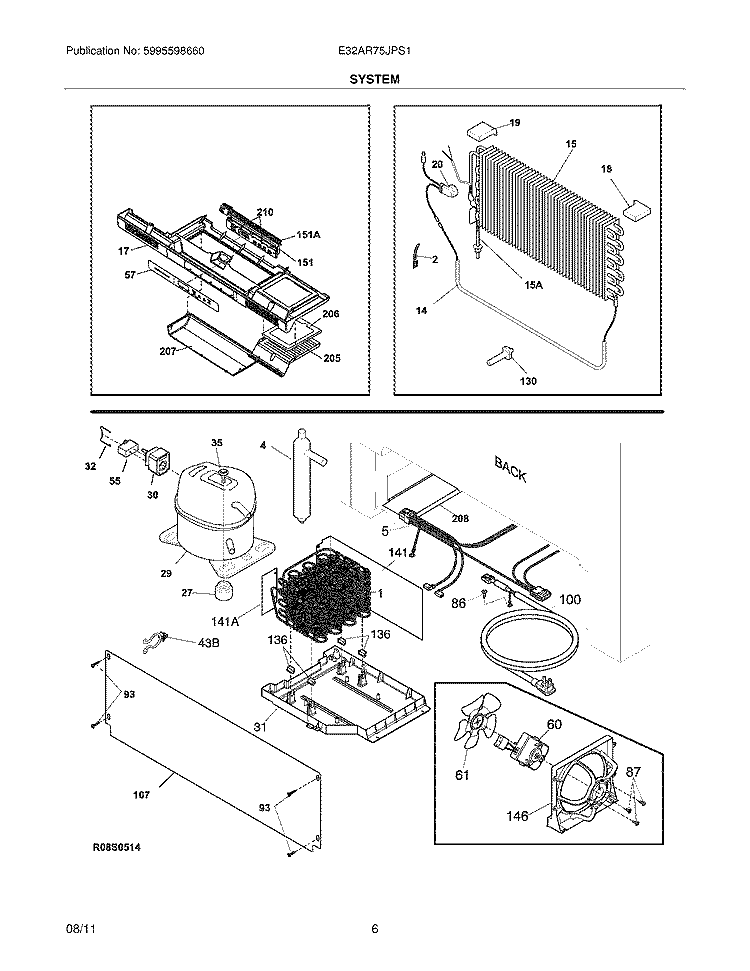 SYSTEM Diagram and Parts List for E32AR75JPS1  Electrolux Refrigerator