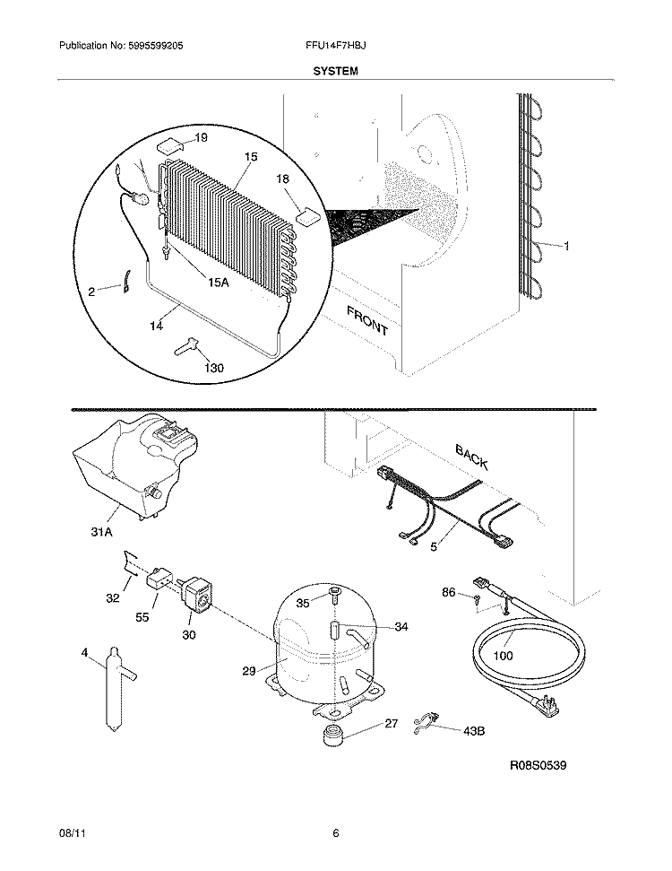 SYSTEM Diagram and Parts List for FFU14F7HBJ  Frigidaire Freezer