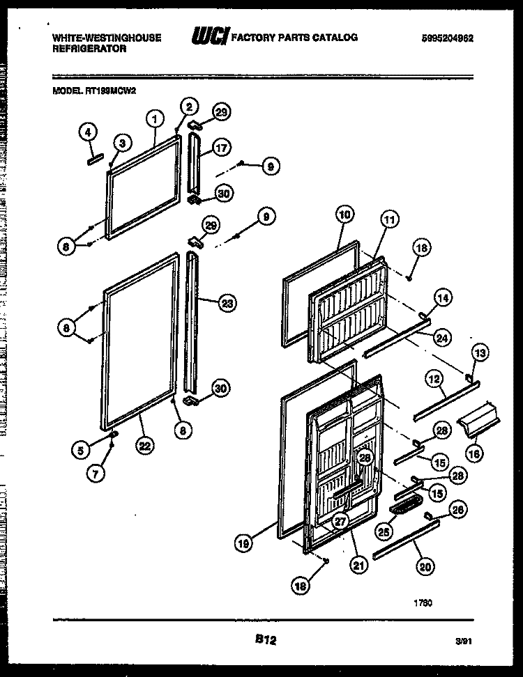 DOOR PARTS Diagram and Parts List for RT199MCD2  Frigidaire Refrigerator