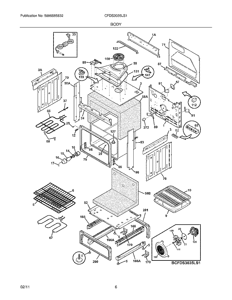 BODY Diagram and Parts List for CFDS3035LS1  Frigidaire Range