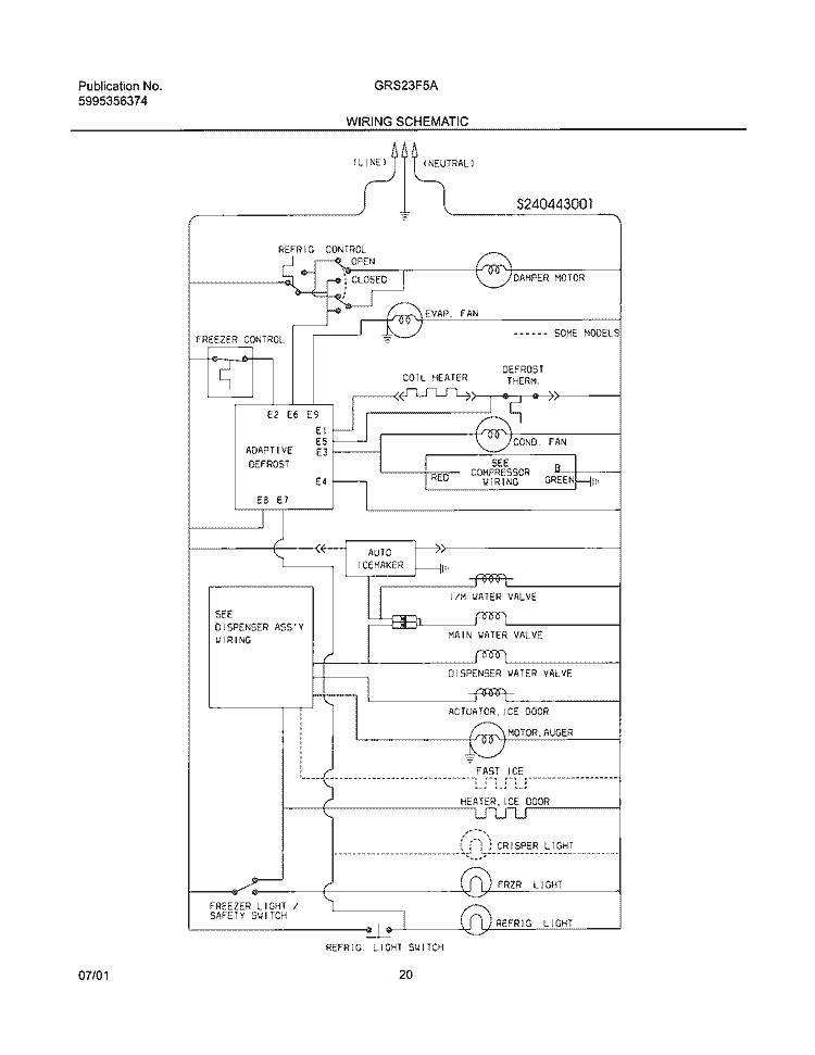 WIRING SCHEMATIC Diagram and Parts List for GRS23F5AQ1  Gibson Refrigerator