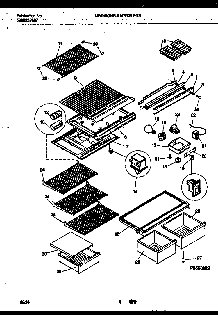 SHELVES AND SUPPORTS Diagram and Parts List for MRT19GNBD0  Uni Refrigerator