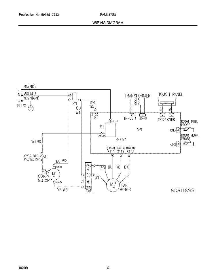 WIRING DIAGRAM Diagram and Parts List for FAM187S2A13  Frigidaire Air Conditioner