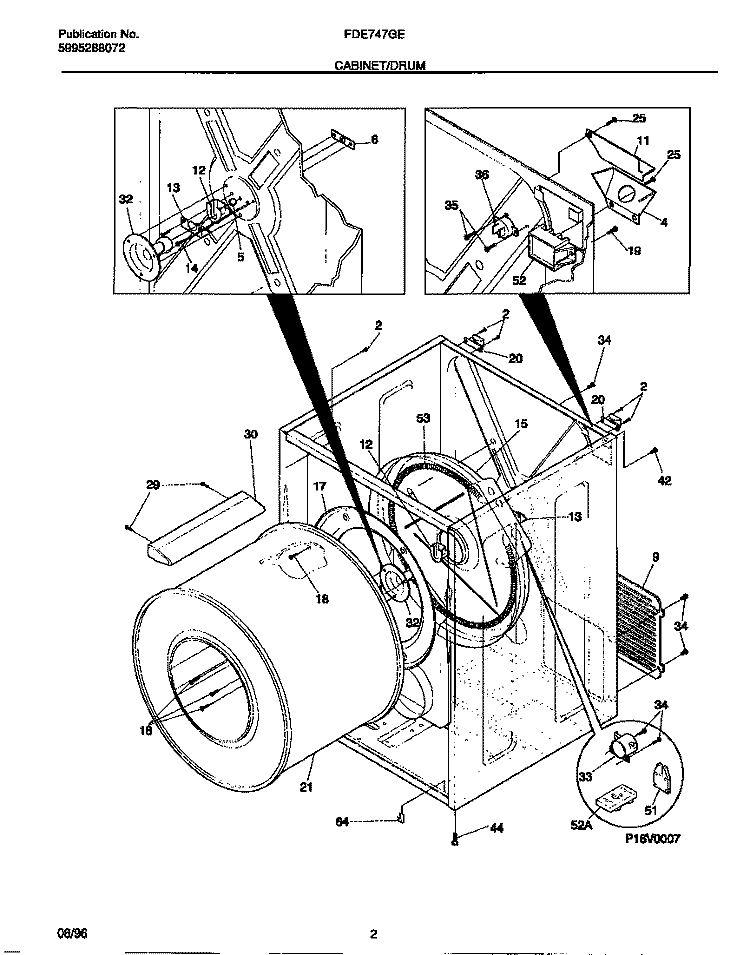 CABINET / DRUM Diagram and Parts List for FDE747GES0  Frigidaire Dryer