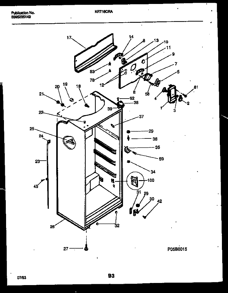 CABINET PARTS Diagram and Parts List for KRT18CRAW0  Kelvinator Refrigerator