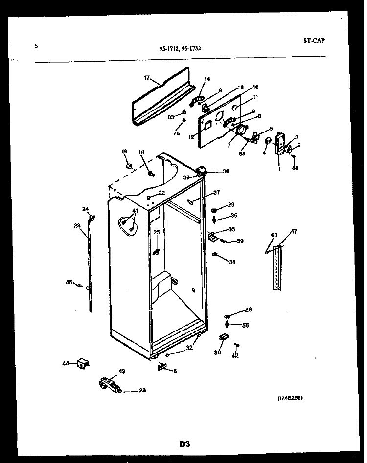 CABINET PARTS Diagram and Parts List for 95-1712-23-00  Tappan Refrigerator