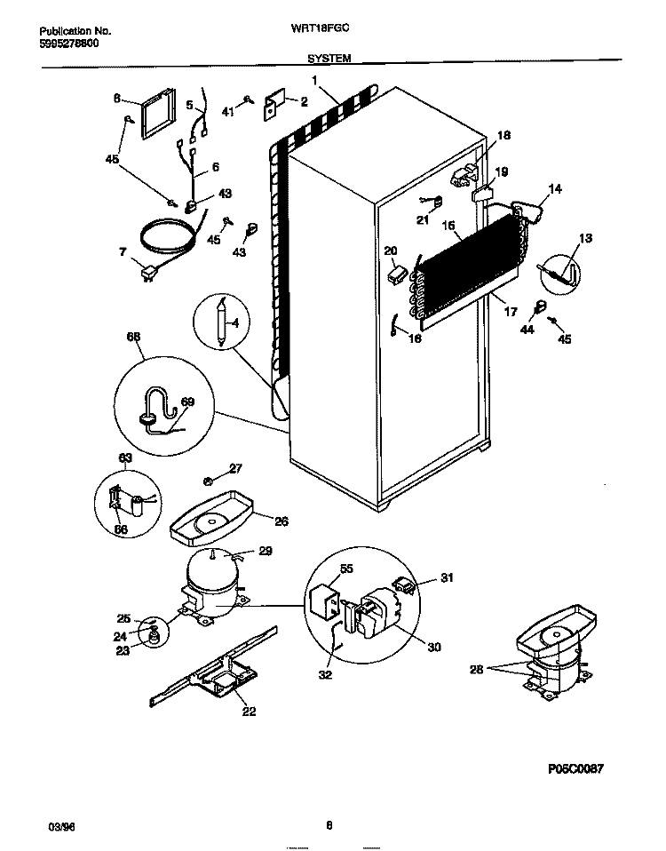 SYSTEM Diagram and Parts List for WRT18FGCW2  Frigidaire Refrigerator