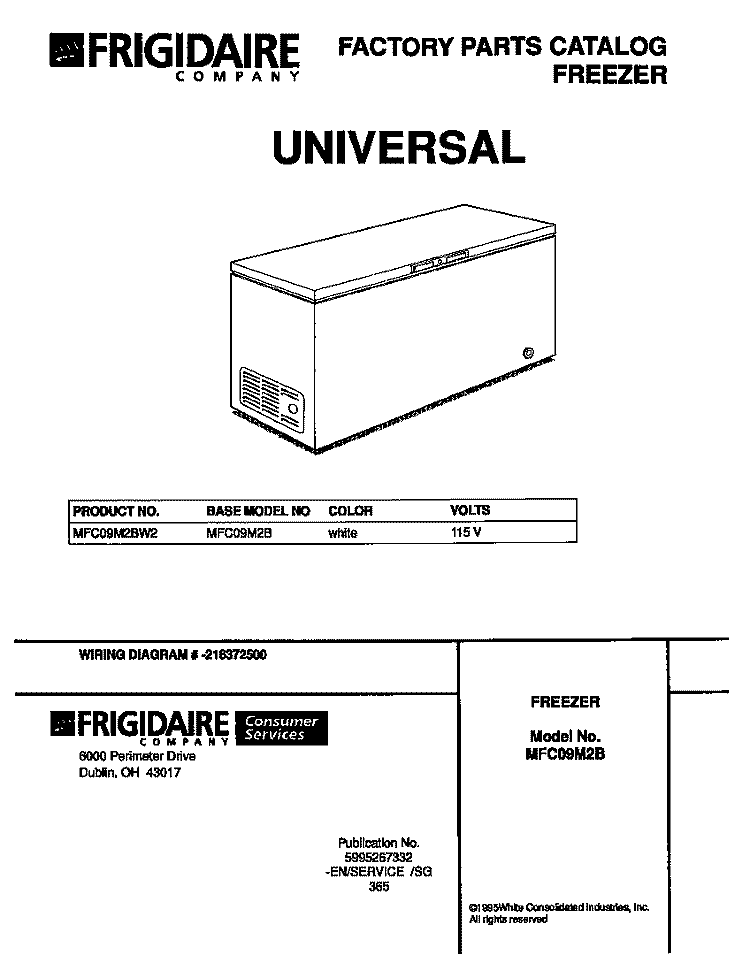 COVER Diagram and Parts List for MFC09M2BW2  Frigidaire Freezer