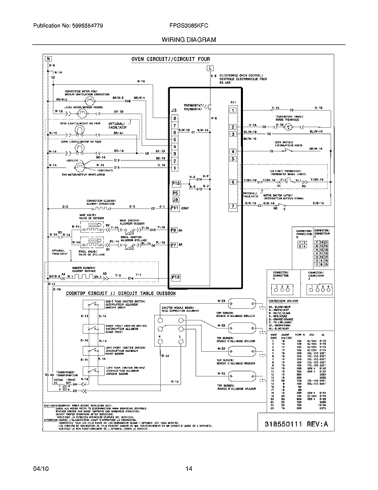 WIRING DIAGRAM Diagram and Parts List for FPGS3085KFC  Frigidaire Range