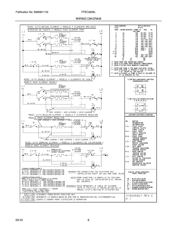 WIRING DIAGRAM Diagram and Parts List for FFEC3225LBA  Frigidaire Cooktop