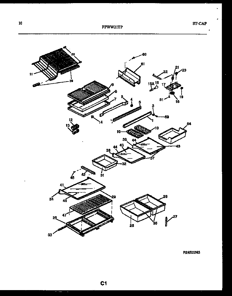 SHELVES AND SUPPORTS Diagram and Parts List for FPWW21TPL0  Frigidaire Refrigerator