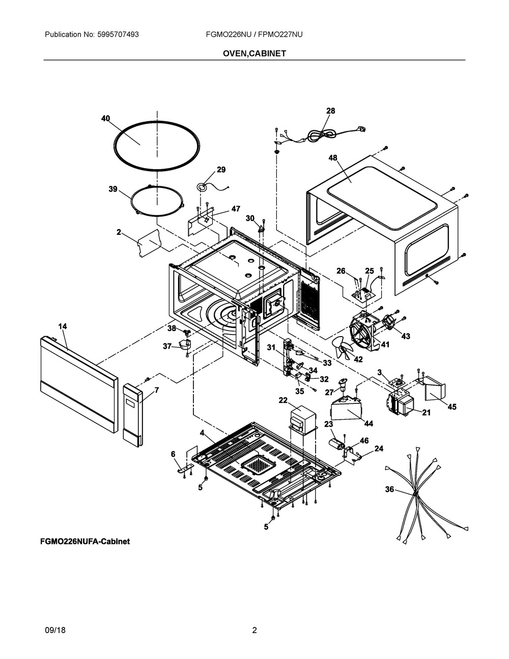 Oven,cabinet Diagram and Parts List for FGMO226NUFA  Frigidaire Microwave