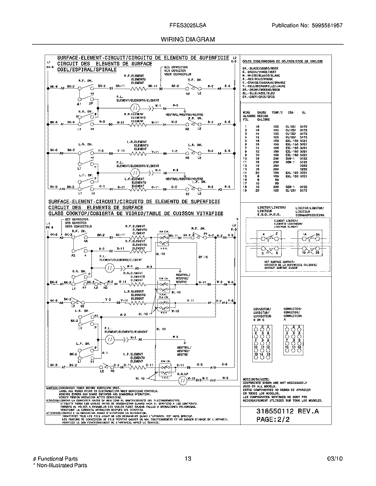 WIRING DIAGRAM Diagram and Parts List for FFES3025LSA  Frigidaire Wall Oven