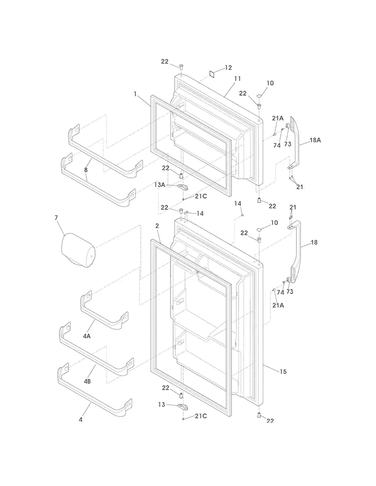 Door Diagram and Parts List for 25362624011  Kenmore Refrigerator