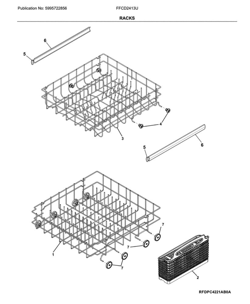 Racks Diagram and Parts List for FFCD2413UW3A  Frigidaire Dishwasher