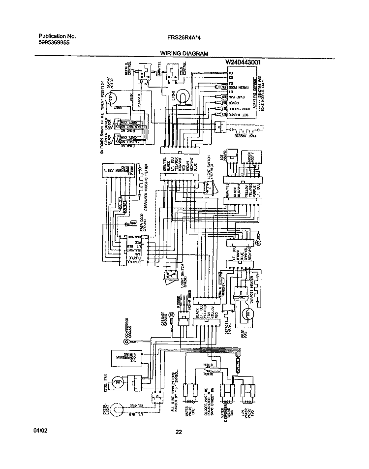 WIRING DIAGRAM Diagram and Parts List for FRS26R4AQ5  Frigidaire Refrigerator