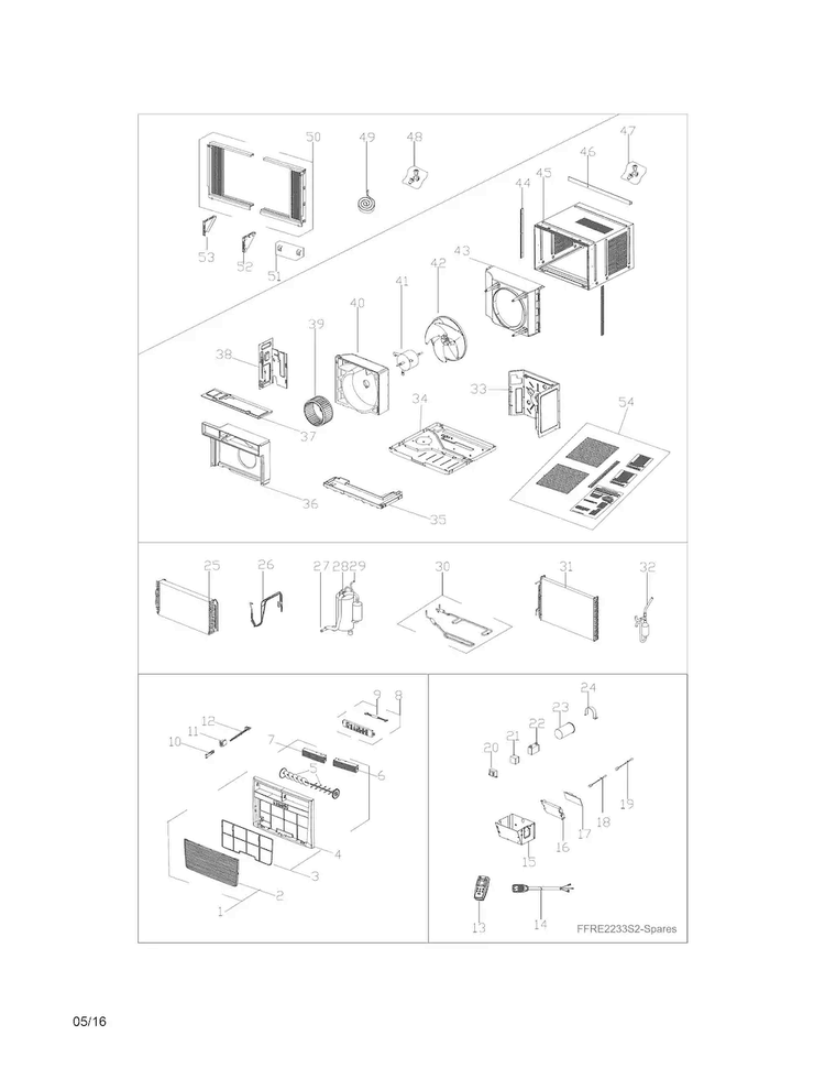 Recommended Spare Parts Diagram and Parts List for FFRE2233S20  Frigidaire Air Conditioner