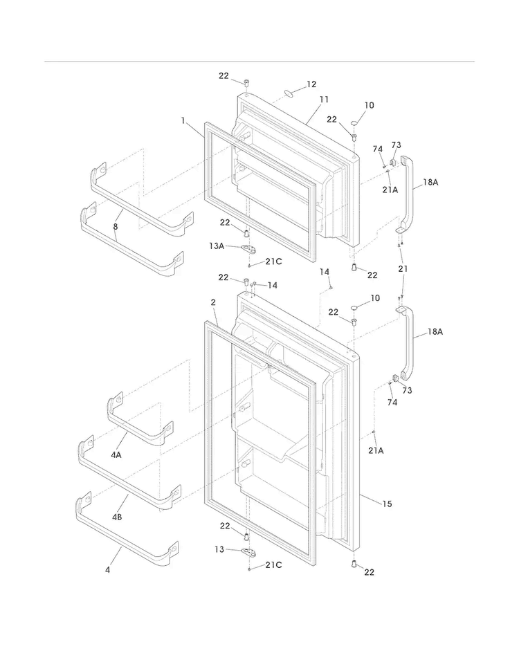 Doors Diagram and Parts List for LFHT1513LW8  Frigidaire Refrigerator