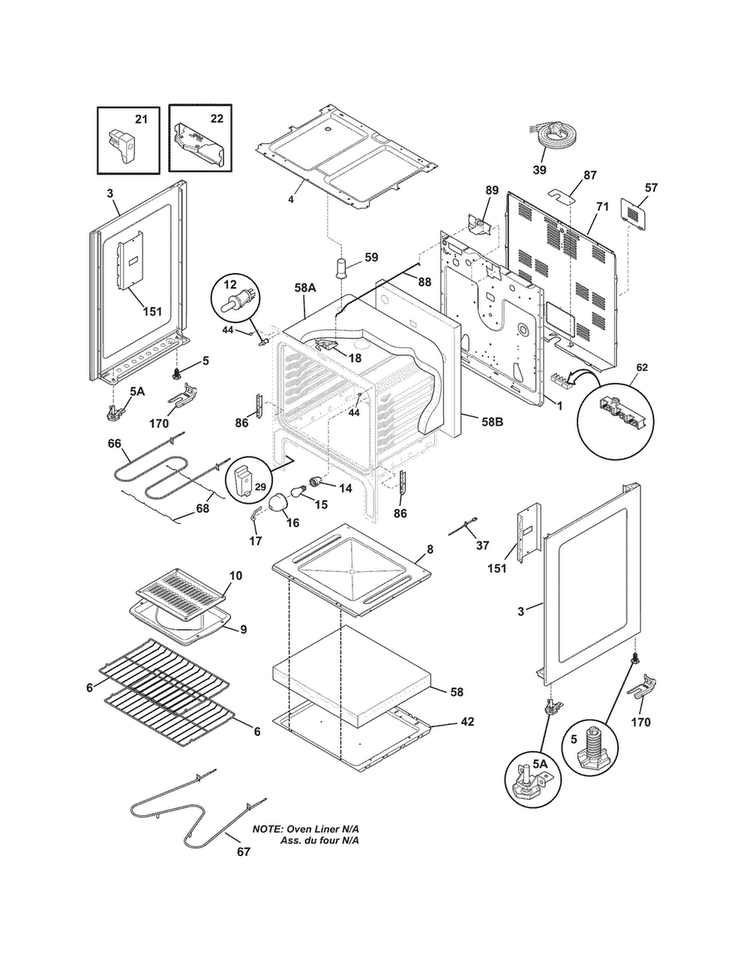 Body Diagram and Parts List for CFEF3016LWH  Frigidaire Range