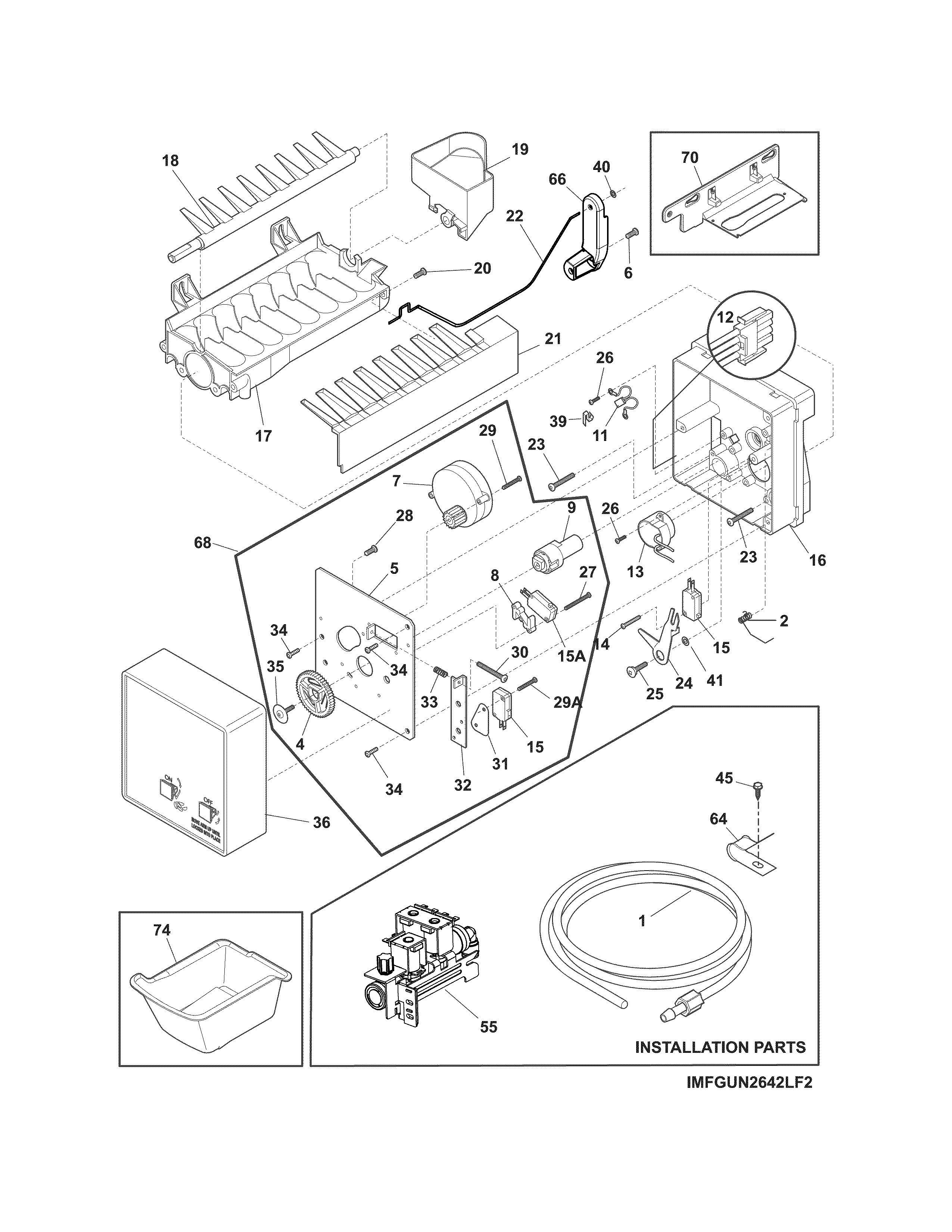 Ice Maker Diagram and Parts List for FGUN2642LE6  Frigidaire Refrigerator