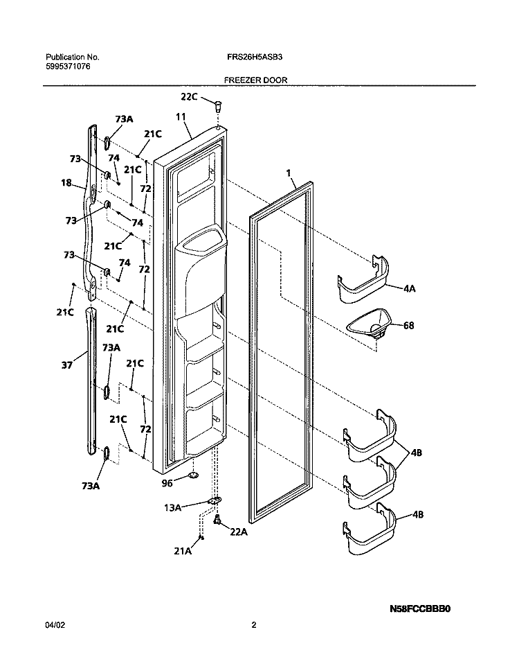 FREEZER DOOR Diagram and Parts List for FRS26H5ASB3  Frigidaire Refrigerator