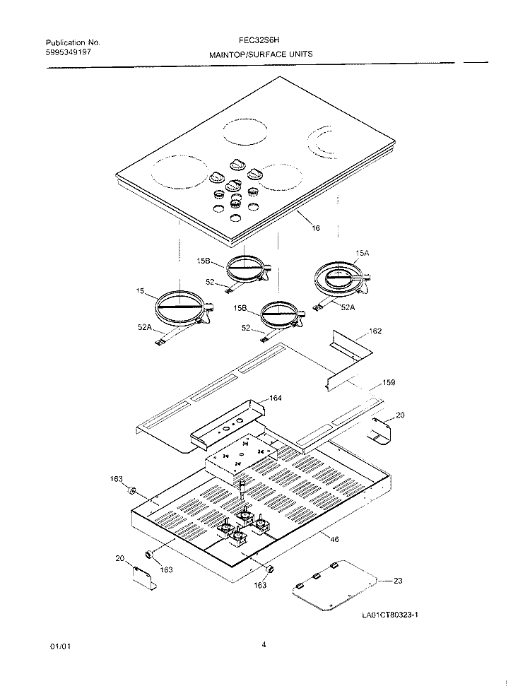 MAINTOP Diagram and Parts List for FEC32S6HSB  Frigidaire Cooktop