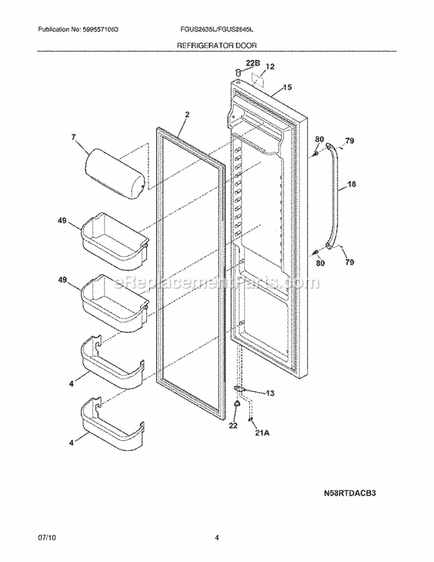 Refrigerator Door Diagram and Parts List for FGUS2645LF0  Frigidaire Refrigerator