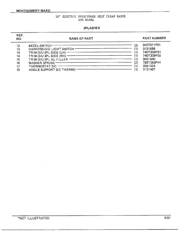 Splasher Page 2 Diagram and Parts List for 8468A  Frigidaire Range