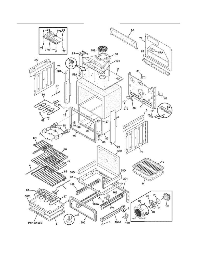 Body Diagram and Parts List for FGES3065KBE  Frigidaire Range
