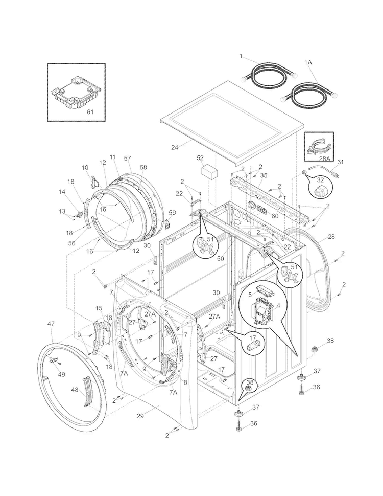 Cabinet/top Diagram and Parts List for EIFLW50LIW1  Electrolux Washer