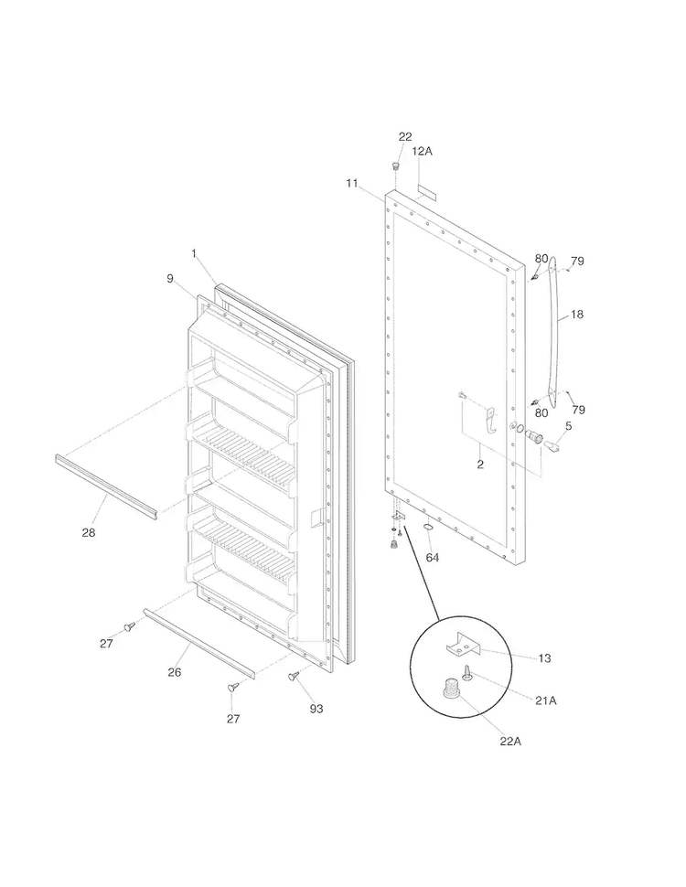 Door Diagram and Parts List for 25328732C0  Kenmore Freezer