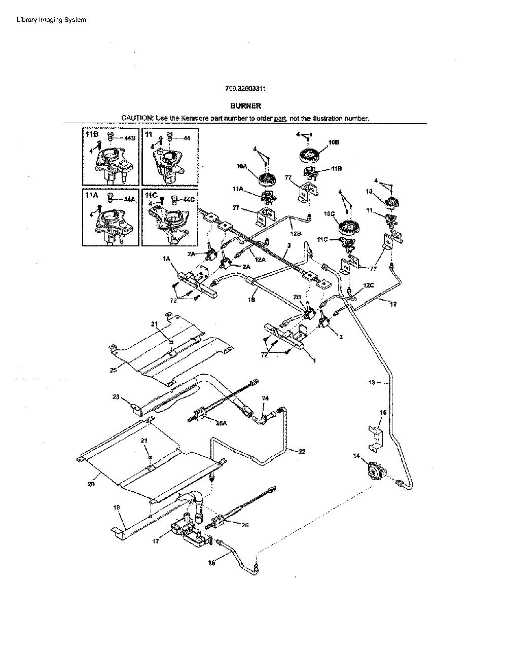 Burner Diagram and Parts List for 79032603311  Kenmore Range