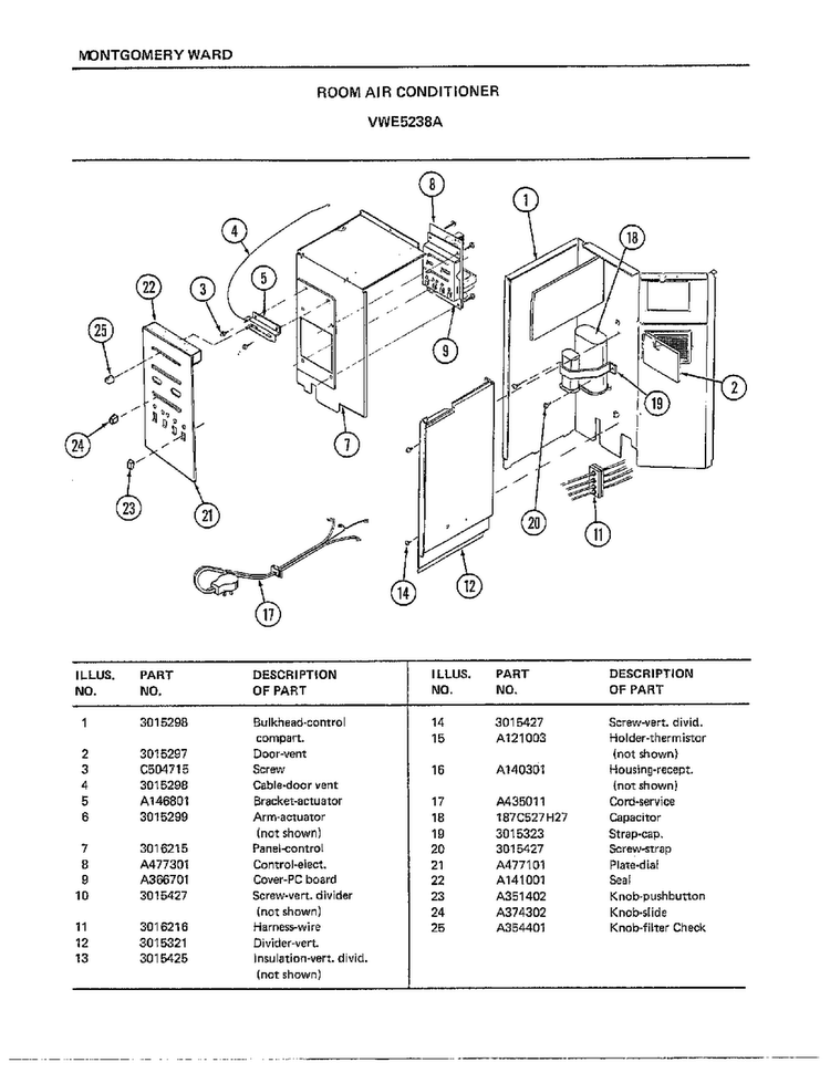 Room Air Conditioner Page 3 Diagram and Parts List for 5238A  Frigidaire Air Conditioner