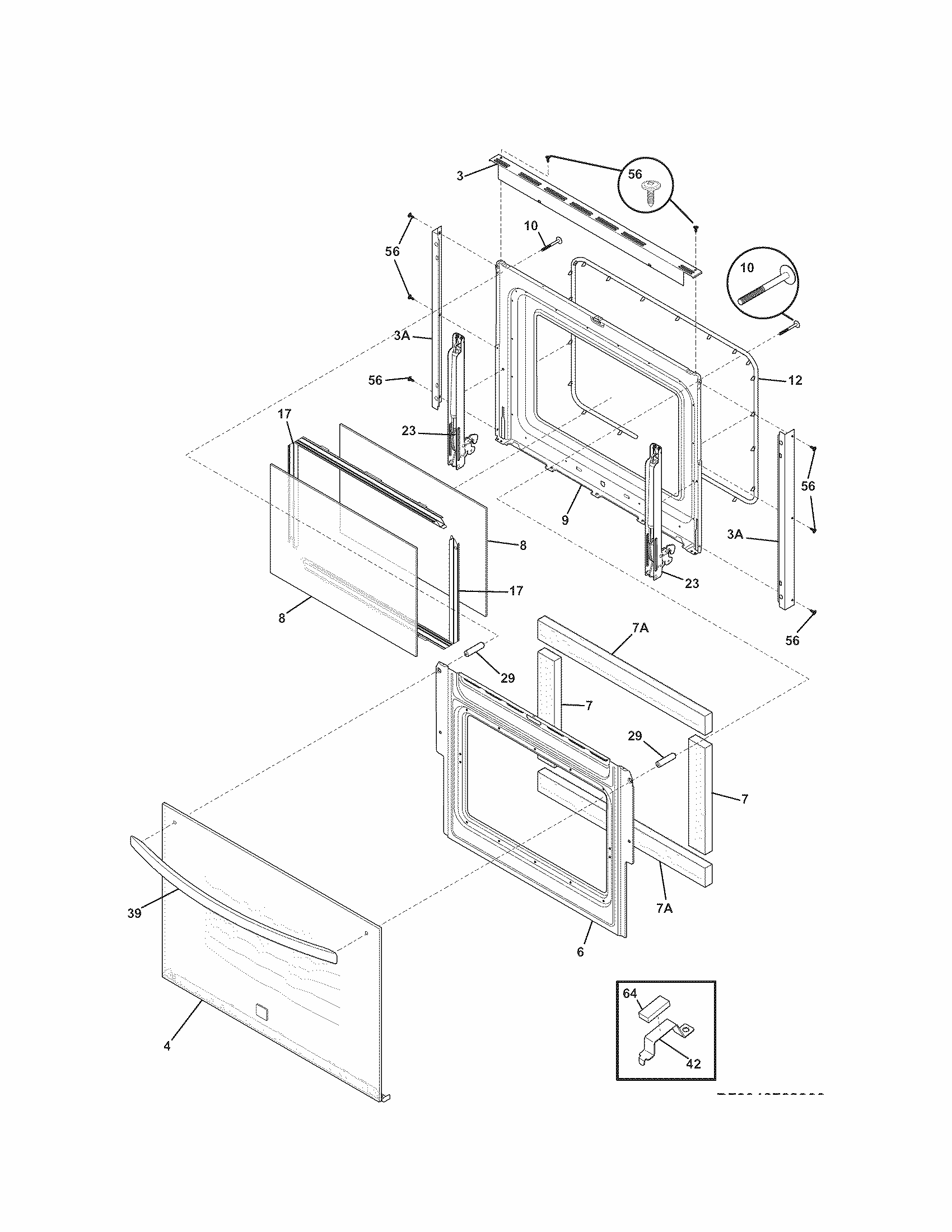 Door Diagram and Parts List for 79048784900  Kenmore Wall Oven