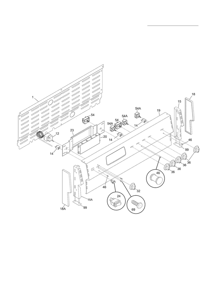 Backguard Diagram and Parts List for FFEF4017LBC  Frigidaire Range