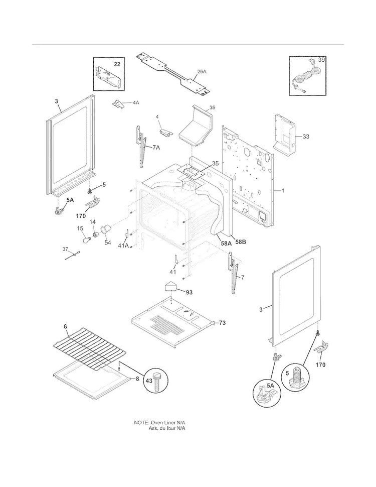 Body Diagram and Parts List for FGF348KCN  Frigidaire Range