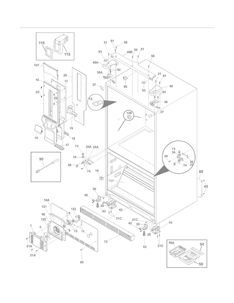 Cabinet Diagram and Parts List for E23BC78IPS9  Electrolux Refrigerator
