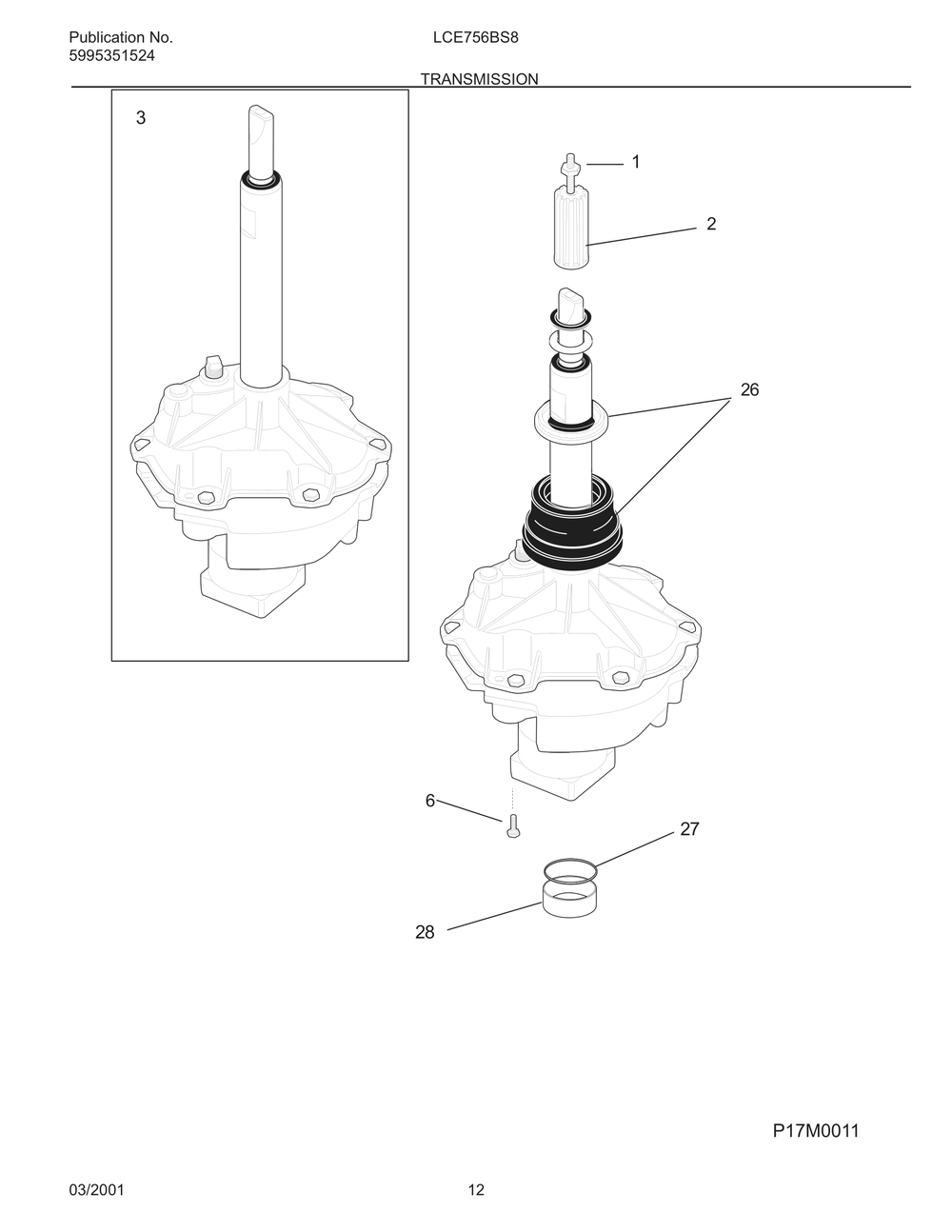 Transmission Diagram and Parts List for LCE756BS8  Frigidaire Dryer