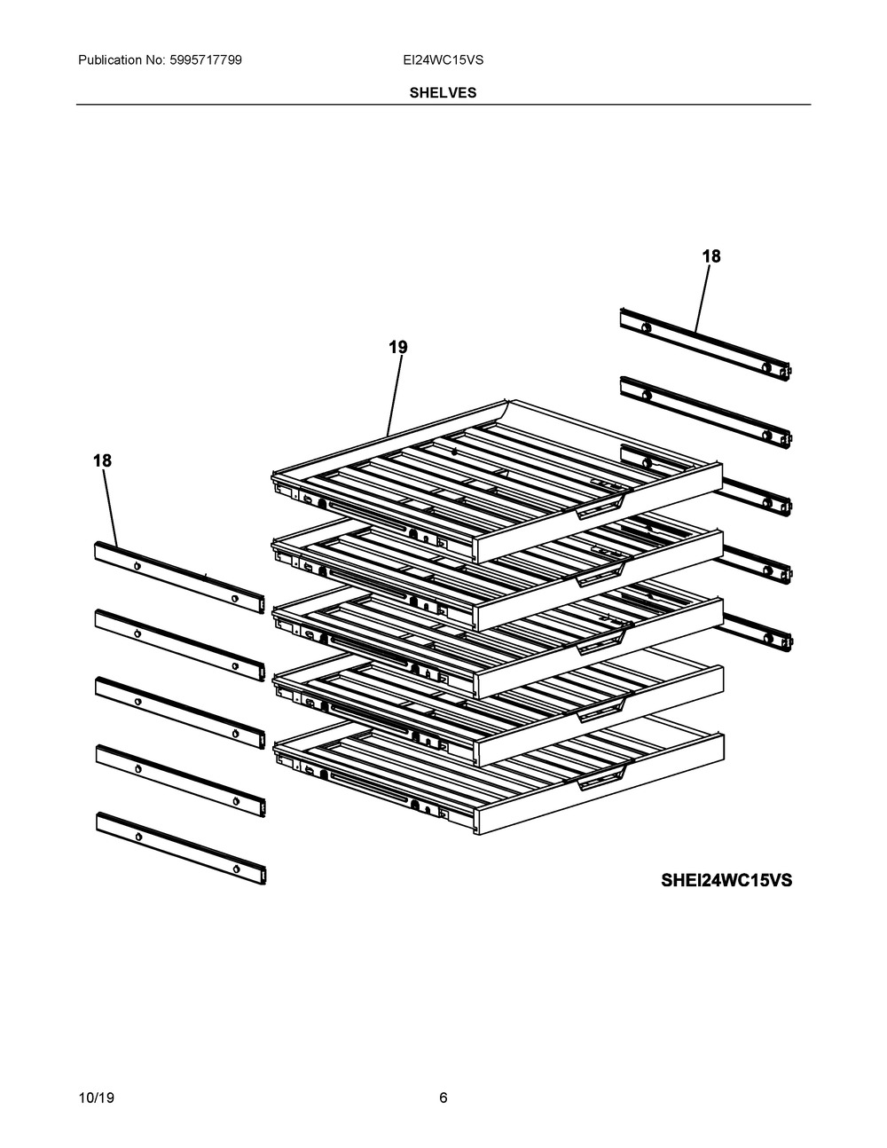 Shelves Diagram and Parts List for EI24WC15VS  Frigidaire Wine and Beverage Cooler