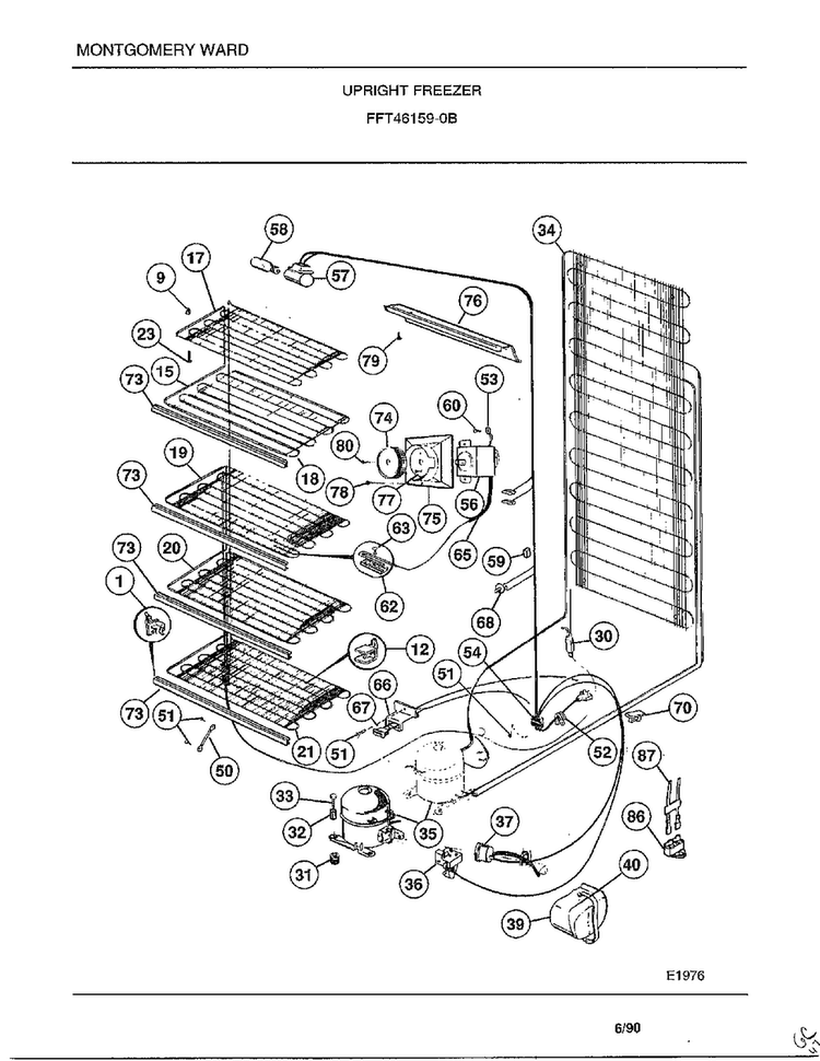 Upright Freezer Page 5 Diagram and Parts List for 46159B  Frigidaire Freezer