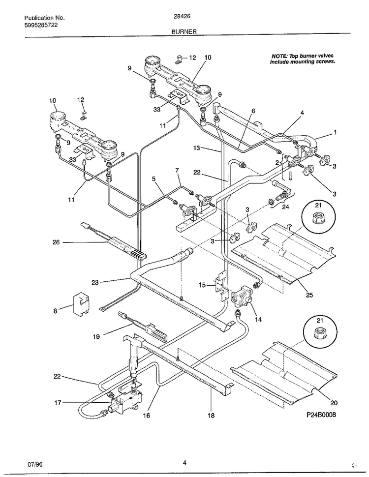 Burner Diagram and Parts List for 284260A  Frigidaire Range