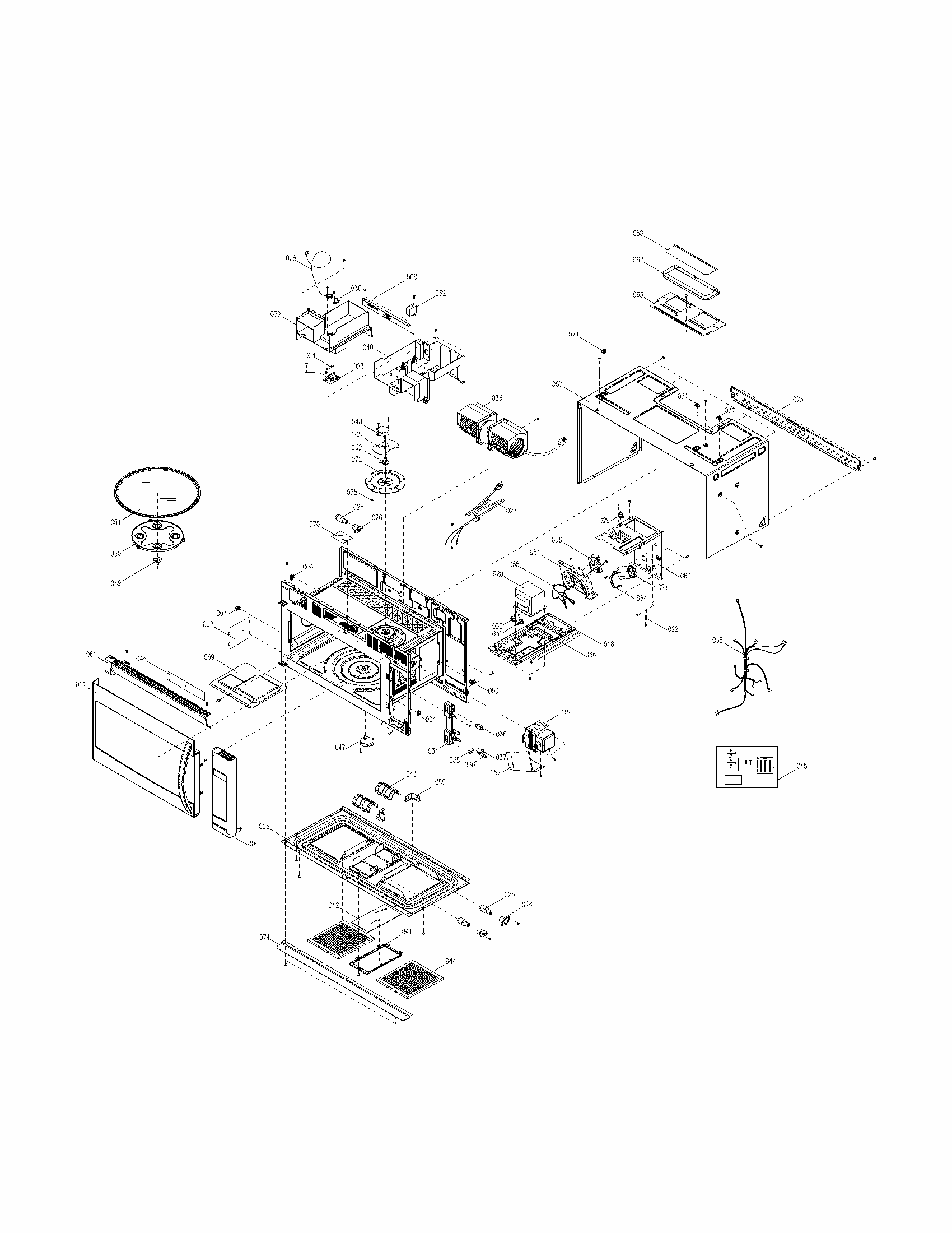 Oven,cabinet Diagram and Parts List for 79080354310  Kenmore Microwave