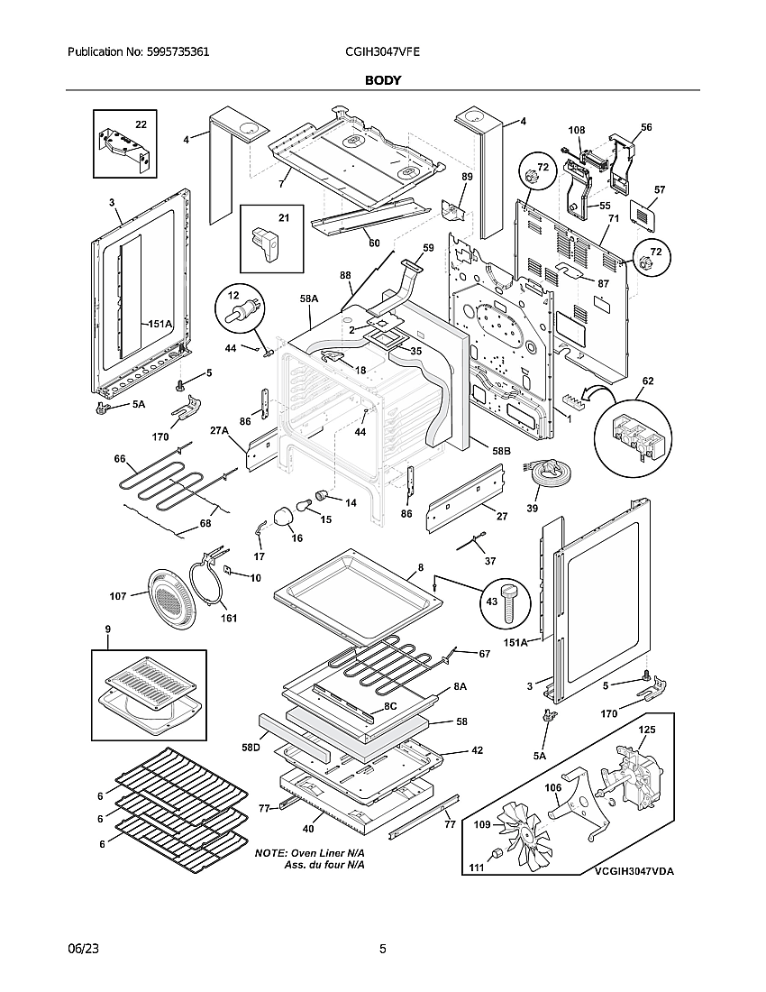 Body Diagram and Parts List for CGIH3047VFE  Electrolux Range