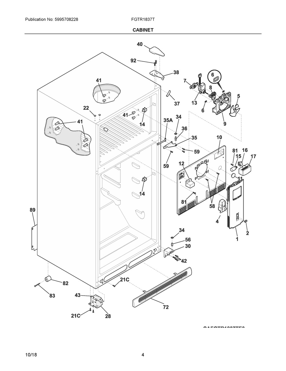 Cabinet Diagram and Parts List for FGTR1837TD2  Frigidaire Refrigerator
