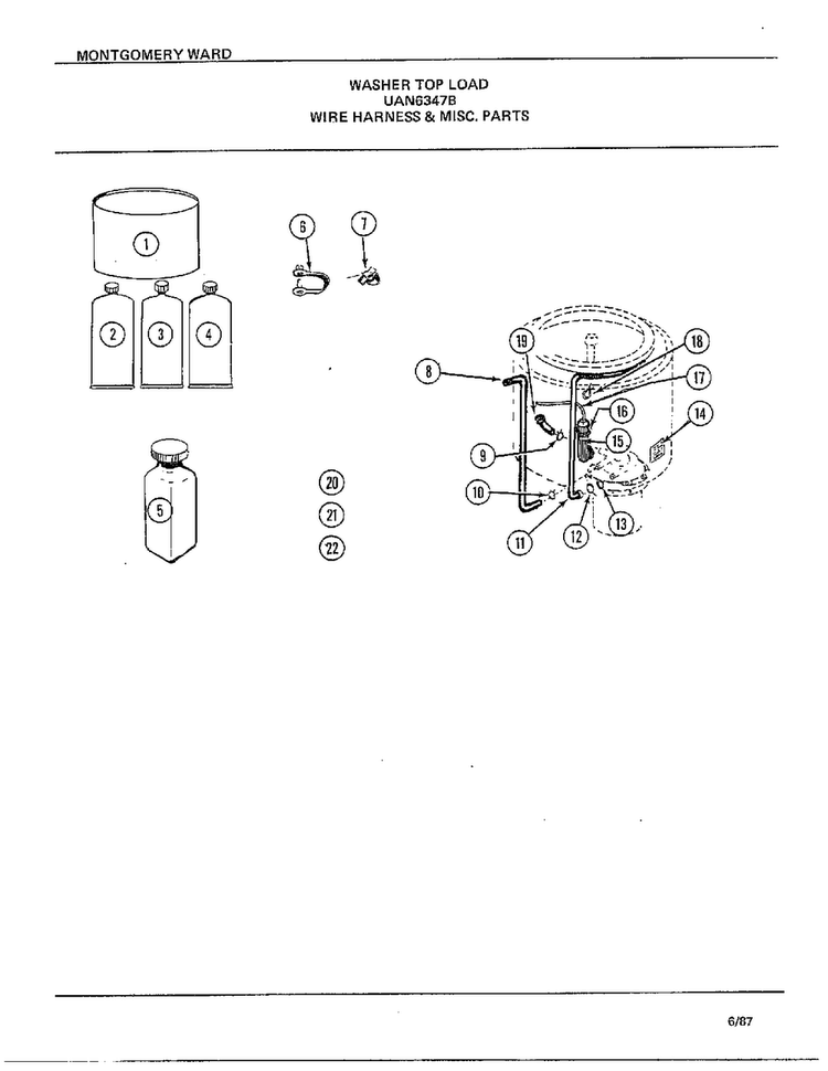Wire Harness And Misc Parts Diagram and Parts List for 6347B  Frigidaire Washer