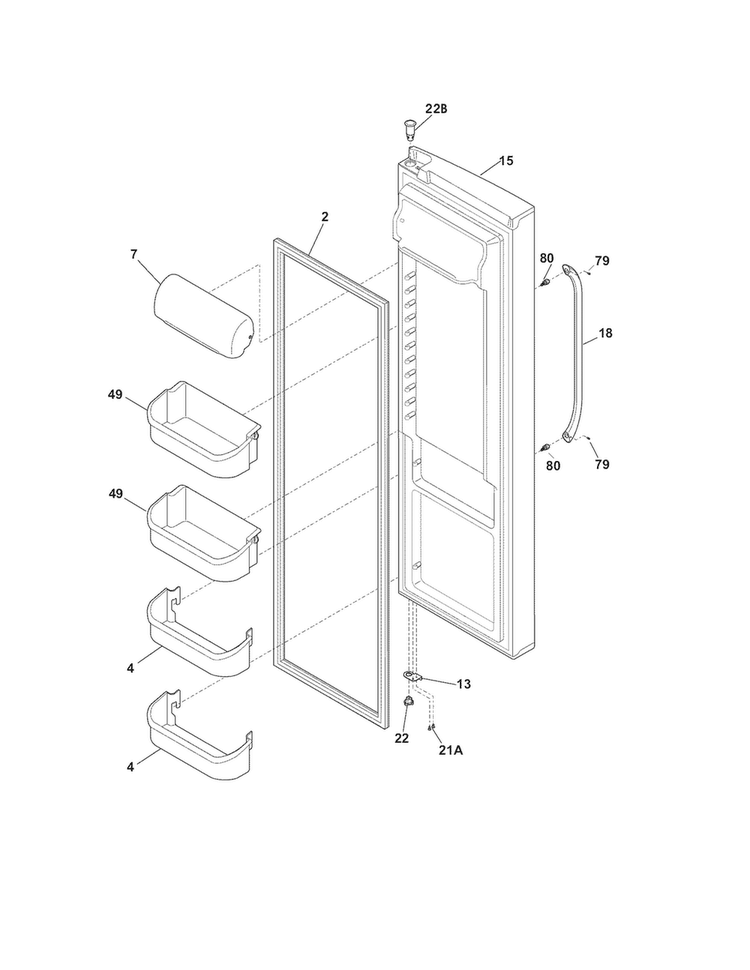 Refrigerator Door Diagram and Parts List for DFHS2313MF6  Frigidaire Refrigerator